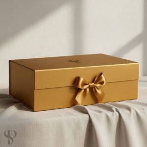 Luxury Magnetic Closure Gift Box with Bow, Large Gold Collapsible Box